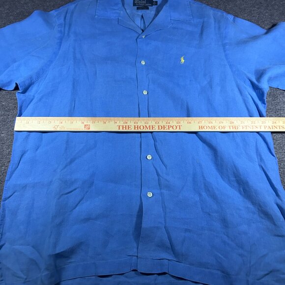 VTG Polo Ralph Lauren Shirt Mens L Caldwell Blue Loop Collar Linen Button Camp - Picture 9 of 9